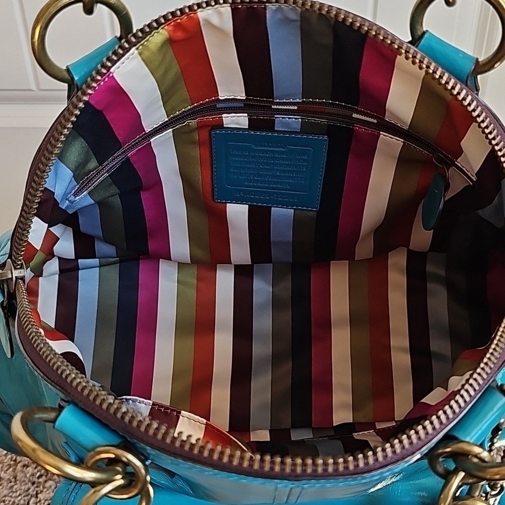 Coach 2008 Limited Edition Francine Turnlock Satchel Turquoise Legacy Lining - Picture 4 of 16